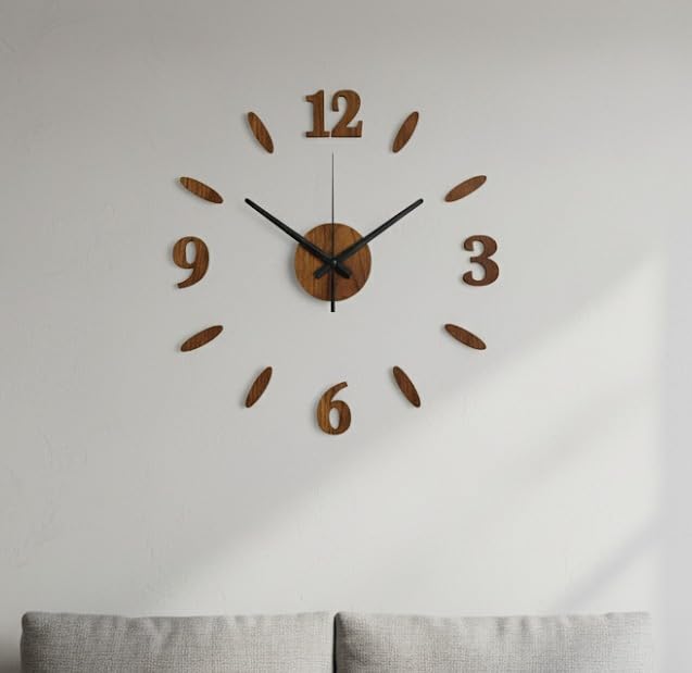Image of cozyloom Wood Pan Large Wooden Wall Clock | Elegant Home Decor Timepiece for Living Room, Bedroom, Office, Dining wall & Home Interiors (Brown)