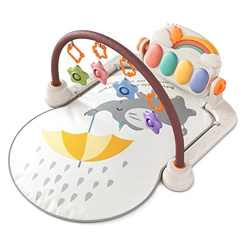 Image of TUMAMA Baby Gym Activity Play Mat with Sounds,Lights and Music, Play Piano Gym,Early Development Light Up Playmat Toy Gift for Newborn Infants 0,3,6,9months (Elephant)