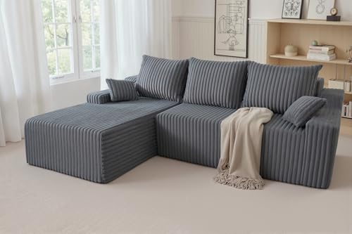 Image of HABUTWAY 94'' Cloud Sectional Couch, Boneless Sofa with Deep Seat, Modular Comfy L-Shape Couch with Chaise for Living Room Bedroom, No Assembly Required(Grey,Left Facing Chaise)