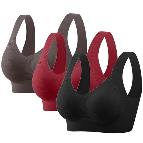 3er Pack BH Damen Ohne Bügel Push Up Sport BH Große Größen Brüste Starker Halt Soft Seamless Nahtloser BHS Bequem Soft Komfort BHS Nahtloser Bügelloser T Shirt Bra Gepolstert Mesh Bralette