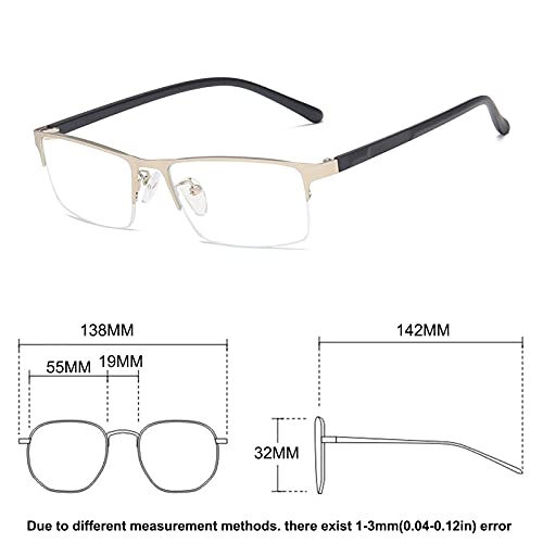 Image of Blue Light Blocking Computer Glasses Metal Semi-Rimless Frame Rectangular Business Gaming Eyeglasses Clear Lens