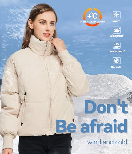 TRATENBY Women's Winter Pockets Baggy Short Down Jacket Cropped Puffer Long Sleeve Zip Coats3