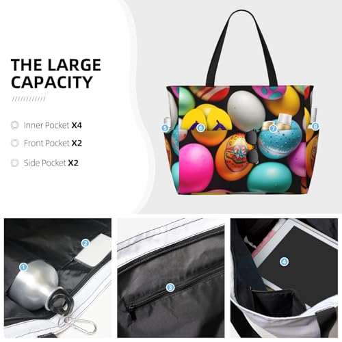 Easter Eggs Print Foldable Lightweight Family Beach Bag for Men Women Beach Tote Bag Portable Gym Bag3