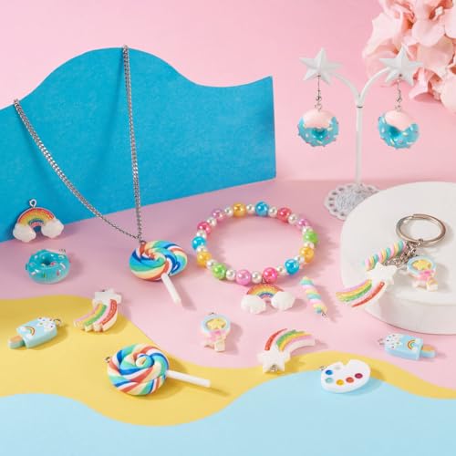 Boutigem 16Pcs Rainbow Resin Charm Sweet Candy Dangle Pendant Lollipop Rainbow Ice Cream Keychain Charm for DIY Jewelry Making - Image 2