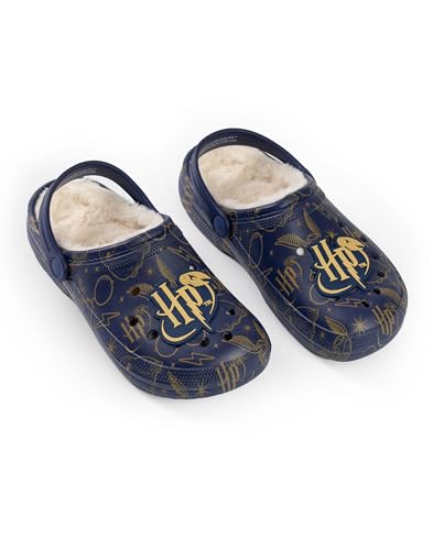 Harry Potter Womens Navy Logo Fur Lined Clogs | Soft Lining for Comfortable Wear | Casual Footwear for Every Day | Movie-Themed Clogs Merch - 8 UK