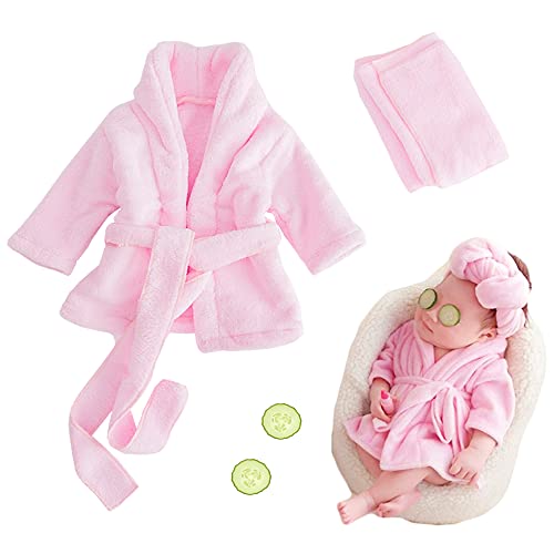 Image of M&G House Newborn Photography Props Bathrobe Outfits Girl Baby Robe Bath Towel Costume Sets 0-6 Months(Pink)