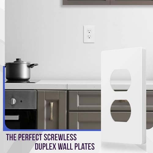 Image of ENERLITES Screwless Duplex Wall Plates, Child Safe Receptacle Outlet Covers, Size 1-Gang 4.68 inchx 2.93 inch, Unbreakable Polycarbonate Thermoplastic, UL Listed, SI8821-W-40PCS, Glossy, White, 40 Pack