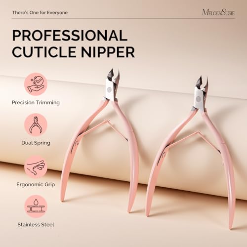 Image of Melodysusie 2Pcs Cuticle Trimmer Set, Stainless Steel Cuticle Nipper Cuticle Remover with Double Spring and Ergonomic Handle, Pedicure Manicure Tools for Home Salon