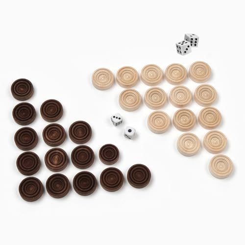 Juego de piezas de backgammon y damas, 30 fichas y 2 dados, 1.15 pulgadas de diámetro, accesorios clásicos de juego de mesa para diversión familiar y juego de estrategia