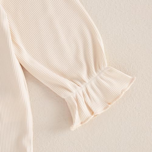 Toddler Baby Girl Fall Winter Clothes Ribbed Ruffle Long Sleeve Shirt + Flared Pants Outfits Set3
