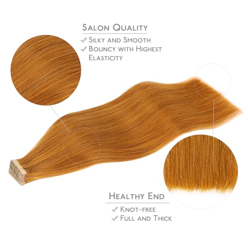 Image of WENNALIFE Tape in Hair Extensions Human Hair, 20pcs 40g 12 inch Auburn Ginger Remy Hair Extensions Straight Human Hair Tape in Extensions Skin Weft Tape Extensions Human Hair