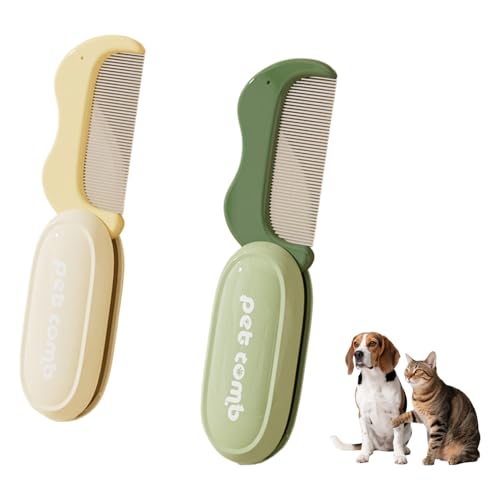 JEATHA Mini Pet Grooming Comb Foldable Fine Teeth Cat Dog Facial Comb Portable Hair Remover for Shedding Bathing Eye Cleaning Yellow Green One Size