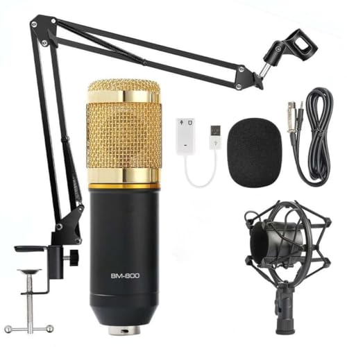 Image of Nutts MB 800 Recodin 3 Set Microphone with Table Clamp Stand Mount XLR Cable and Audio Spitter with Sound Card Full Recoding, 3.5mm Audio Jack Mic Set