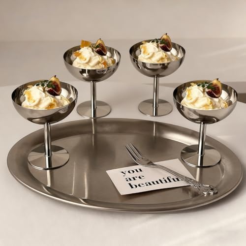 Tissting Coupe a Glace, 200ml Coupes à Glace, Bols à Crème Glacée,Coupes à Dessert Bol à Dessert pour Crème Glacée, Tasses en Acier Inoxydable pour les...