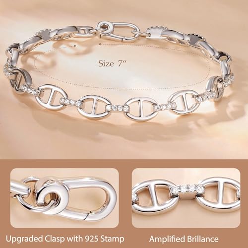 FANCIME 'Thetis' Sterling Silver Theta-Shaped Link Chain Bracelet Fine Jewelry Gifts for Women Men 7"3