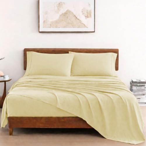 Image of LANE LINEN 100% Organic Cotton Fitted Bedsheet for Double Bed - Vanilla
