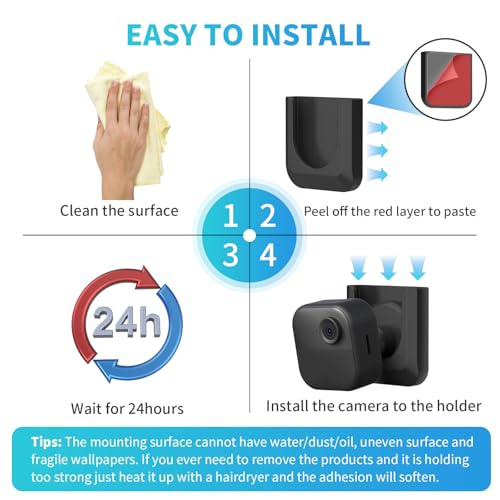 Image of Blink Camera No Drill Wall Mount Bracket for Blink Outdoor 4 / Outdoor 2K+ / Blink Mini 2 /Blink Indoor Camera,No Screw Adhesive Blink Camera Mount for Blink Indoor 3Pack (Camera Not Included) Black