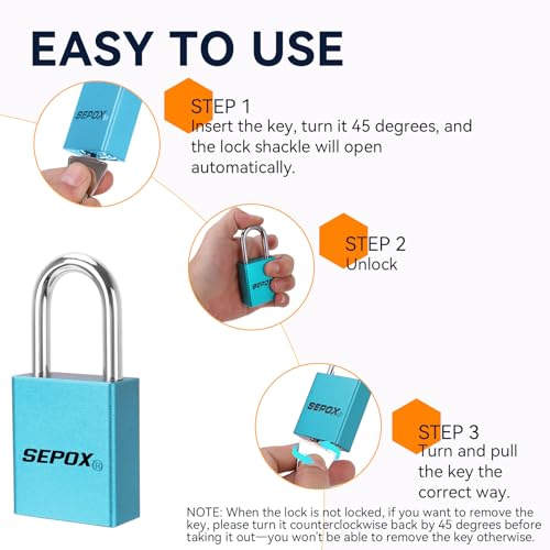 Image of SEPOX Ultra Rust-Resistant Weatherproof Padlocks, Blue Aluminum Set of 4 Padlocks with 8 Same Keys, High Security for Outdoor & Industrial Like Lock-Out, Gates, Storage, Lockers, Fences