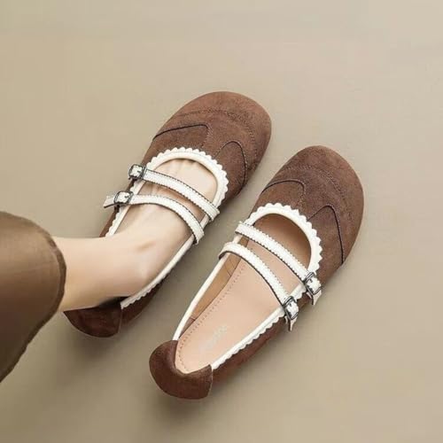 Women's Ballet Flats Suede Mary Jane Shoes with Ankle Strap Round Toe Comfort Cute Slip On Dress Flats 2025 Fall3