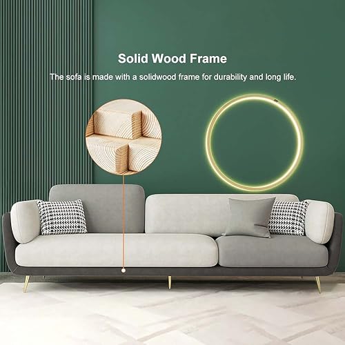 Image of Black Wood Modern Luxury Velvet Fabric 3 Seater Sofa in Bug Resistant Solid Wood for Bedroom, Living Room, Dining Room, Drawing Room, Home Office (Dark Grey & Beige, 3 Seater, Classic)