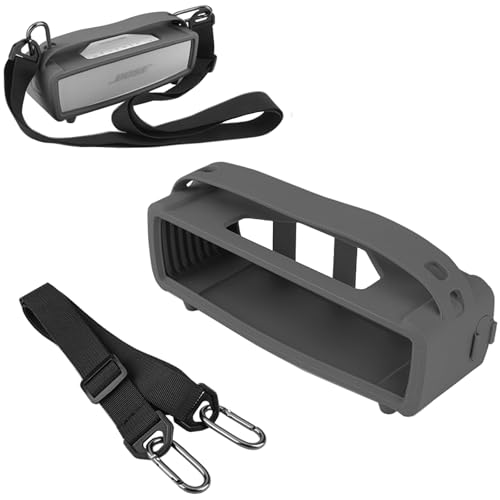 Buziba Housse de protection en silicone pour haut-parleur portable Bose SoundLink Mini et Mini II Bluetooth avec bandoulière (Gris)