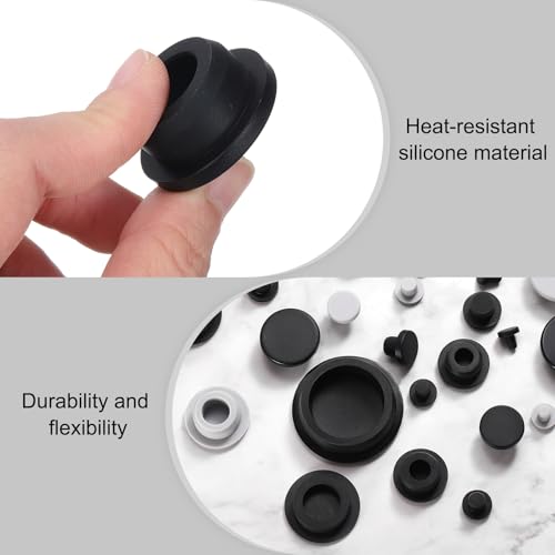 Image of uxcell 20 Pcs Hole Plugs, Heat Resistant Silicone Flush Type Fastener Hole Cover Plug for 24mm(15 /16 Inch) Hole, Round Snap Locking Tubing Plug Hole for Furniture Cabinet, Black