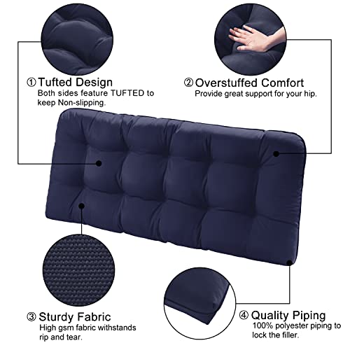 Lovtex Tufted Bench Cushions For Outdoor Furniture Waterproof, 44 X 19 Inches Patio Swing Cushions Navy - Overstuffed Indoor/Outdoor Loveseat Cushions With Round Corner #TOP2