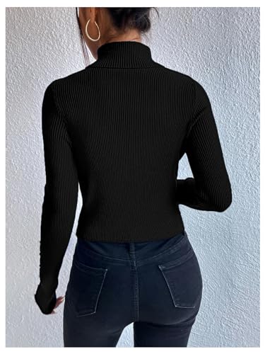 MakeMeChic Women's Rib Knit Turtleneck Cut Out Long Sleeve Slim Fit Fall Sweaters Trendy Pullovers Tops2