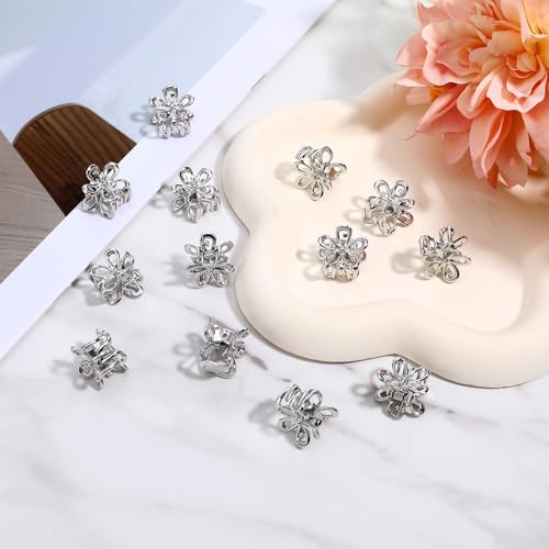 Mini pinzas para cabello flores, 12 piezas metal plateado miniatura 4