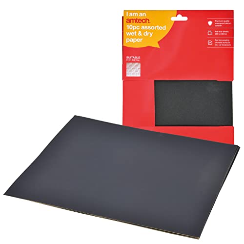 Amtech - Wet and Dry Silicon Carbide Paper for Sanding Metal, Wood, Glass, and More, Home DIY, Ideal for Vehicle Bodywork, Waterproof, Durable and Long Lasting, Includes 3 Grits (10 Piece)