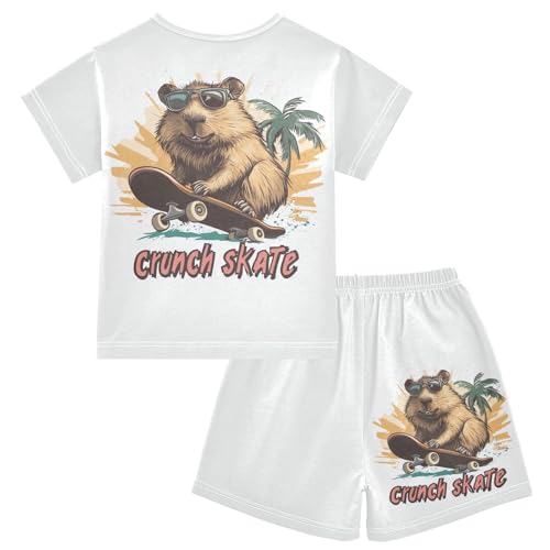 Beaver Palm Tree Yellow Pajama Set Short Sleeve Pajamas Shorts Sets Cotton PJS 2 Piece Clothes Set 5Y2