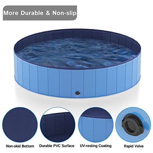 Heeyoo 63" Foldable Dog Pool For Large Dogs, Portable Hard Plastic Pvc Pet Bathing Tub, Outdoor Collapsible Swimming Pool For Pets Dogs And Cats, 63 X 12 Inches #TOP2