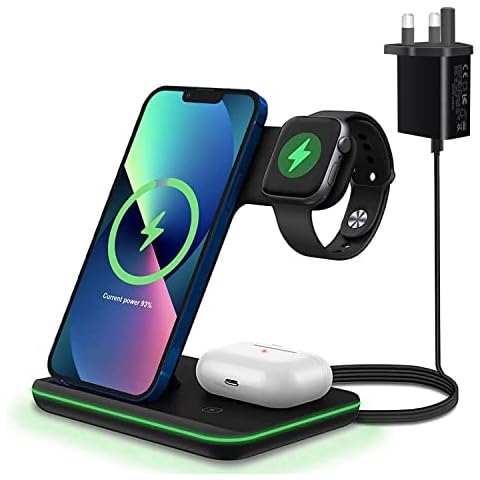 3 in 1 Wireless Charger FDGAO Fast Charging Stand Dock Charge Station for iPhone 14/14 Pro Max/13/12/11/XS/XR/8, AirPods Pro/3/2, Apple Watch 8/7/6/5/4/3/2/SE (Come with AC Adapter) Cover