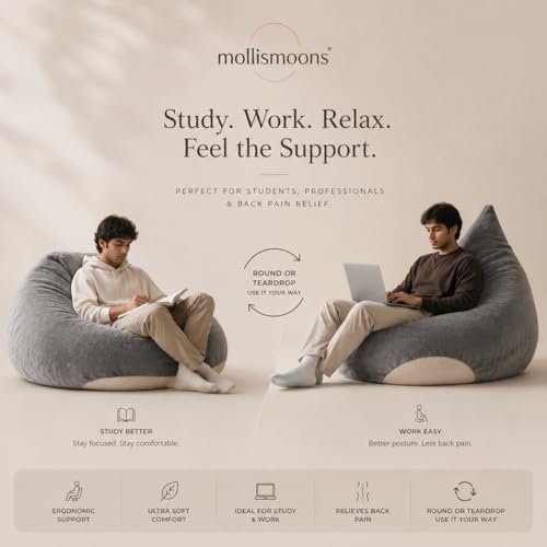 Image of Mollismoons Bean Bag XXXL Size for Adults & Kids Fur bin Bag Luxury Bean Bag Chair (Bean Bag Without Beans Cover(Assembly Required), Light Grey)