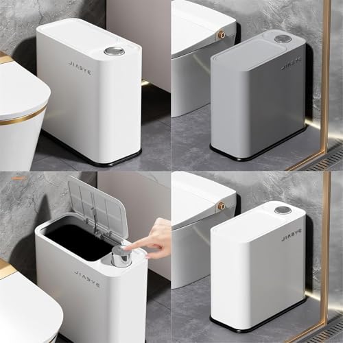 Image of Owme Trash Bin with Easy Press Lid Fashionable Garbage Can Push Top Waste Bin Bathroom Storage Bucket for Any Room Office, Bedroom | Small Tabletop Organizer Bin for Home Office - GREY BLACK