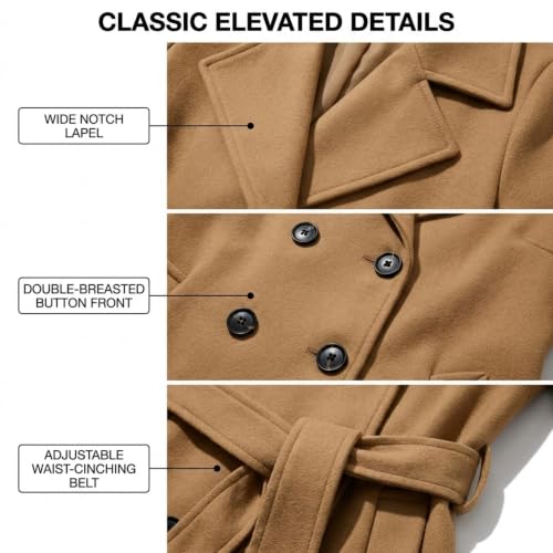 Image of Steve Madden Trench Coat for Women - Double-Breasted Long Winter Faux Wool Coat
