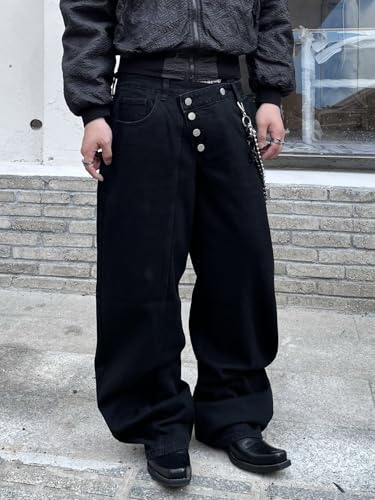 Men's Angled Button Fly Baggy Jeans Hip Hop Y2k Wide Leg Denim Pants Skater Jeans Streetwear2