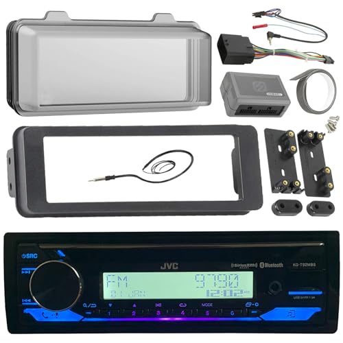 98-2013 Harley Touring Install Adapter Dash Kit FLHT FLHTC FLHX CD MP3 AM/FM Radio CD Stereo with Bluetooth Streeming Music with Steering Wheel Thumb Control Interface Enrock Antenna + Cover