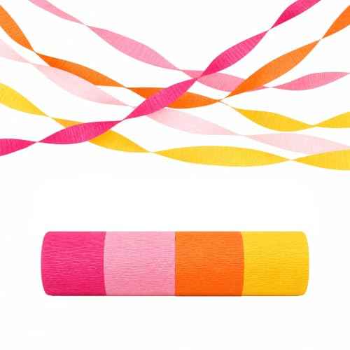 Image of Capesaro Pink Orange and Yellow Crepe Paper Streamers Party Streamer 1.8 Inch Widening 8 Rolls,Party Decoration Streamer 82 feet per roll for Birthday Party Decoration
