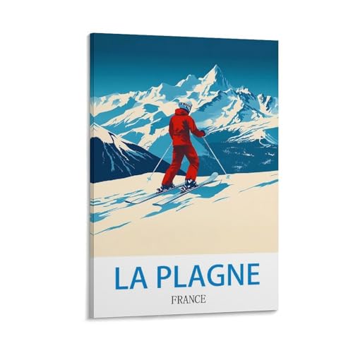 Poster de voyage vintage La Plagne France - Affiche retro montagne deco murale