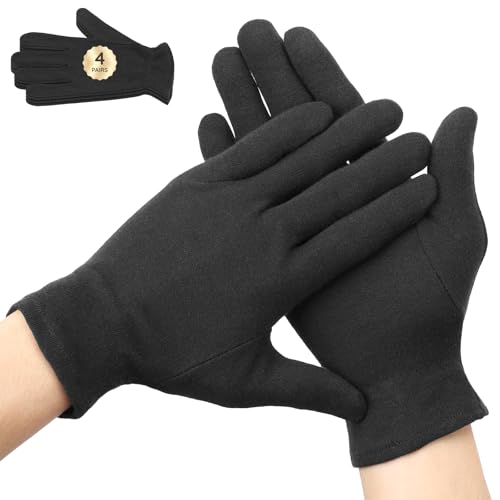 Segbeauty 8 Counts Elastic Black Lotion Gloves Overnight for Women 4 Pairs Moisturizing Hand Cotton Gloves for Men with Elastic Band Moisture Glove for Sleeping Working Soft Sleep Lotion Mitt Glove