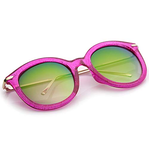 zeroUV Women's Transparent Glitter Frame Ultra Slim Metal Temple Round Sunglasses 56mm4