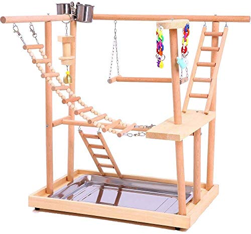Bird Perches ?Nest Play Stand Gym/Parrot Interactive Playground, Bird Perch Platform Stand Swing Bridge Wood Climb Ladders for Small Animals Parrot Parakeet