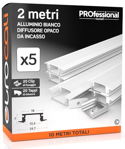 Eurocali 5x Profili da 2 metri (10mt) in Alluminio Bianco