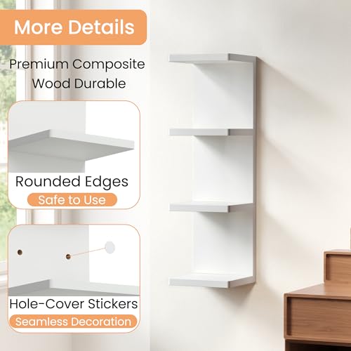 Image of upsimples 4-Tier Floating Wall Shelf, White Vertical Vanity Decor Shelves