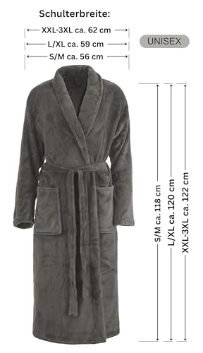 Brandsseller Unisex Bademantel Mikrofaser S/M – Weicher Morgenmantel mit Schalkragen für Damen & Herren – Hausmantel ideal für Zuhause, Reise & Spa – Anthrazit