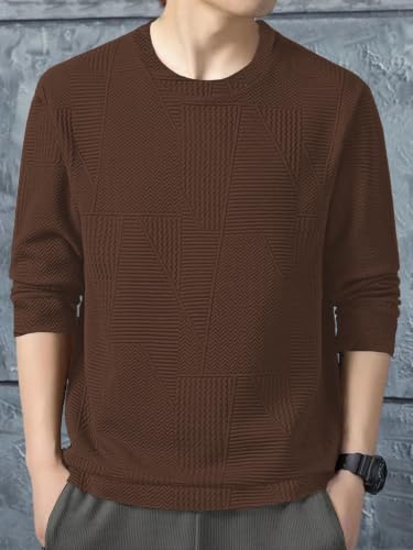 Image of GRECIILOOKS Full Sleeve T Shirt for Men | Casual T-Shirts for Man|Poly Cotton Textured Oversized Fit T-Shirt | Round Neck T-Shirt's