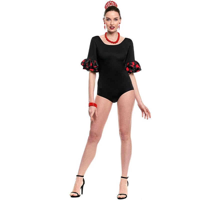 ZZ DISFRAZZES | Maillot Sevillana con Volante Lunar negro y rojo para mujer (Talla XXL)