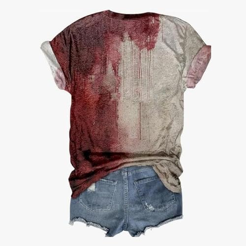 Women's Bloody Problem Solved Halloween Print V-Neck T-Shirt, Neattidyly Funny Halloween T-Shirt Printing Splatter2