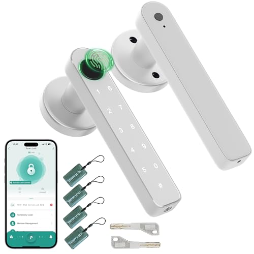 Image of Fingerprint Door knob, Fingerprint Door Lock with Keypads,Keyfob Card,Bluetooth,Key,Biometric Smart Lock for Home Bedroom Apartment